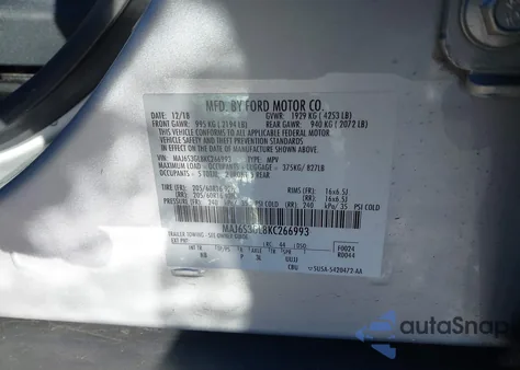 2019 Ford Ecosport Se z USA, uszkodzony, nr VIN MAJ6S3GL8KC266993